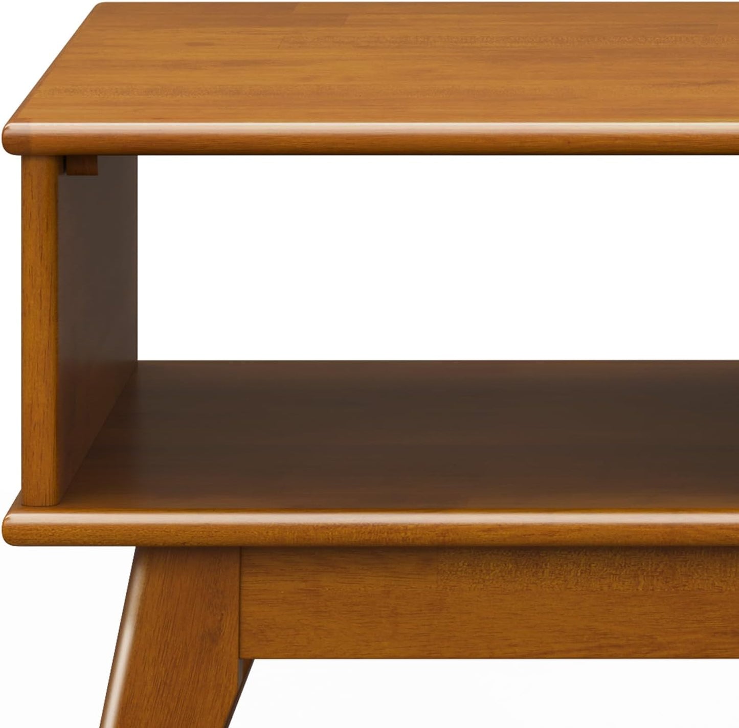Draper Lift Top Coffee Table - 48 Inch Wide Solid Hardwood Mid-Century Modern Cocktail Table in Teak Brown, Functional Living Room Table with Storage Compartment, Open Shelf and Angled Legs