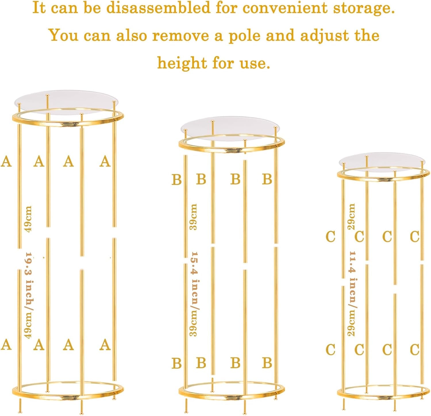 3PCS Cylinder Stands for Party, Gold Metal round Pedestal Stand, Flower Stand, Plant Stand, Cake Stand, Display Stand Tables for Weddings Party Birthday Festival Backdrop Decoration