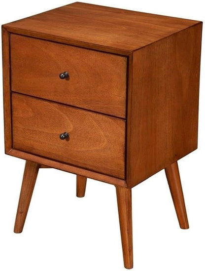 Flynn Mid Century Modern Mahogany Fully Assembled Bedroom Side Nightstand with 2 Bedside Storage Drawers, Chestnut