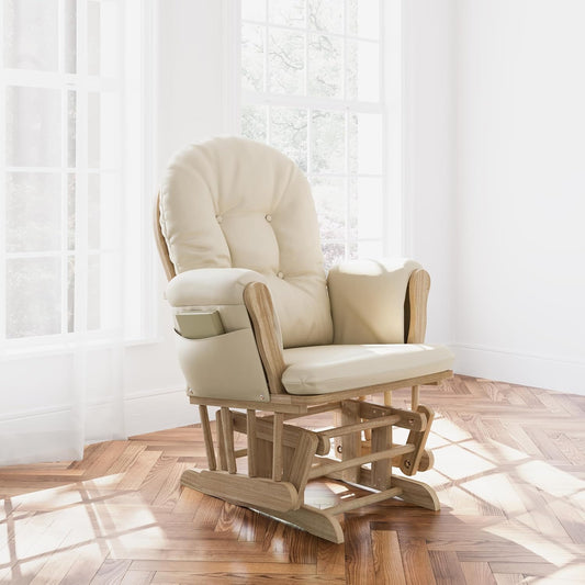 Premium Hoop Glider & Ottoman (Natural/Beige) — GREENGUARD Gold Certified Nursery Glider, Solid Wood Craftsmanship, Smooth-Gliding Nursery Chair and Ottoman, Award-Winning