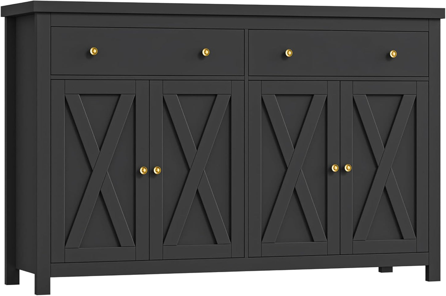 Sideboard Buffet Cabinet with Storage, 55" Large Kitchen Storage Cabinet with 2 Drawers and 4 Doors, Wood Coffee Bar Buffet Table for Kitchen Dining Room, Black