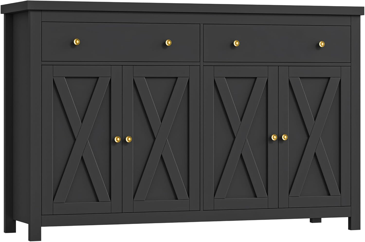 Sideboard Buffet Cabinet with Storage, 55" Large Kitchen Storage Cabinet with 2 Drawers and 4 Doors, Wood Coffee Bar Buffet Table for Kitchen Dining Room, Black