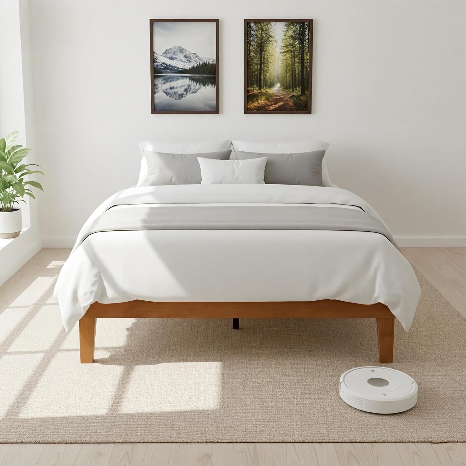 Solid Wood Bed Frame, Full Size Bed Base with Wood Slat Support, Sturdy, Stylish & Noise-Free Design, No Box Spring Needed, Easy Assembly, Dark Brown