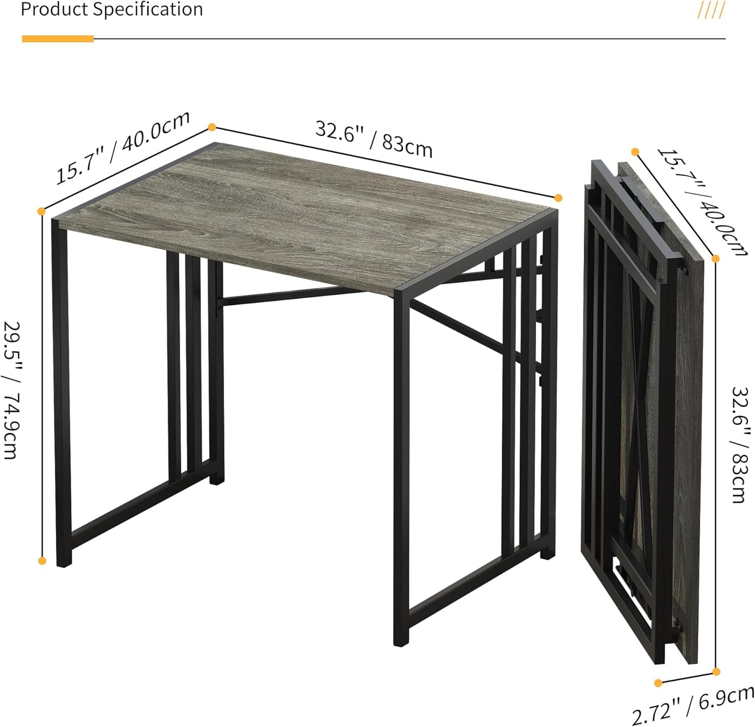 35 Inch Small Folding Desk, Writing Gaming Computer Camping Desk for Small Spaces, No Assembly Required Home Office Table, Natural and White