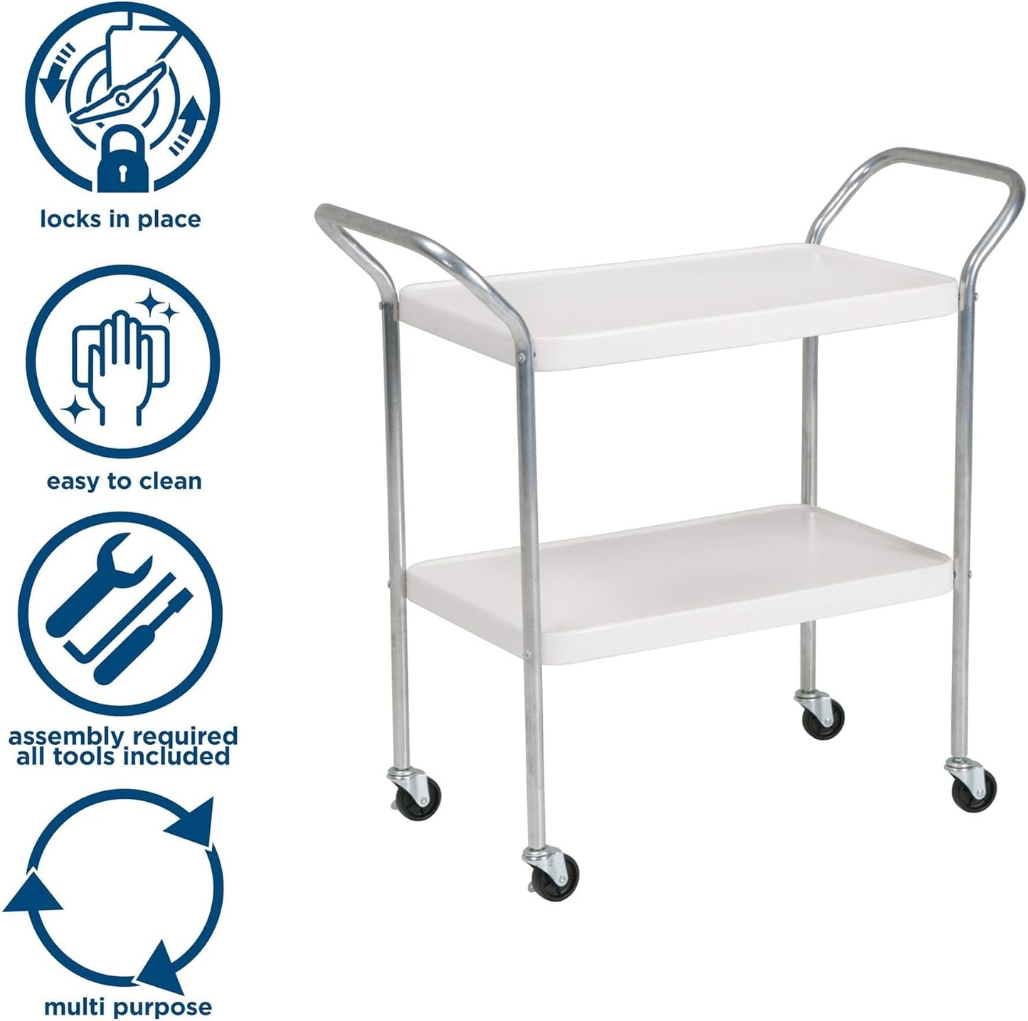 Stylaire 2 Tier Serving Cart, White & Silver