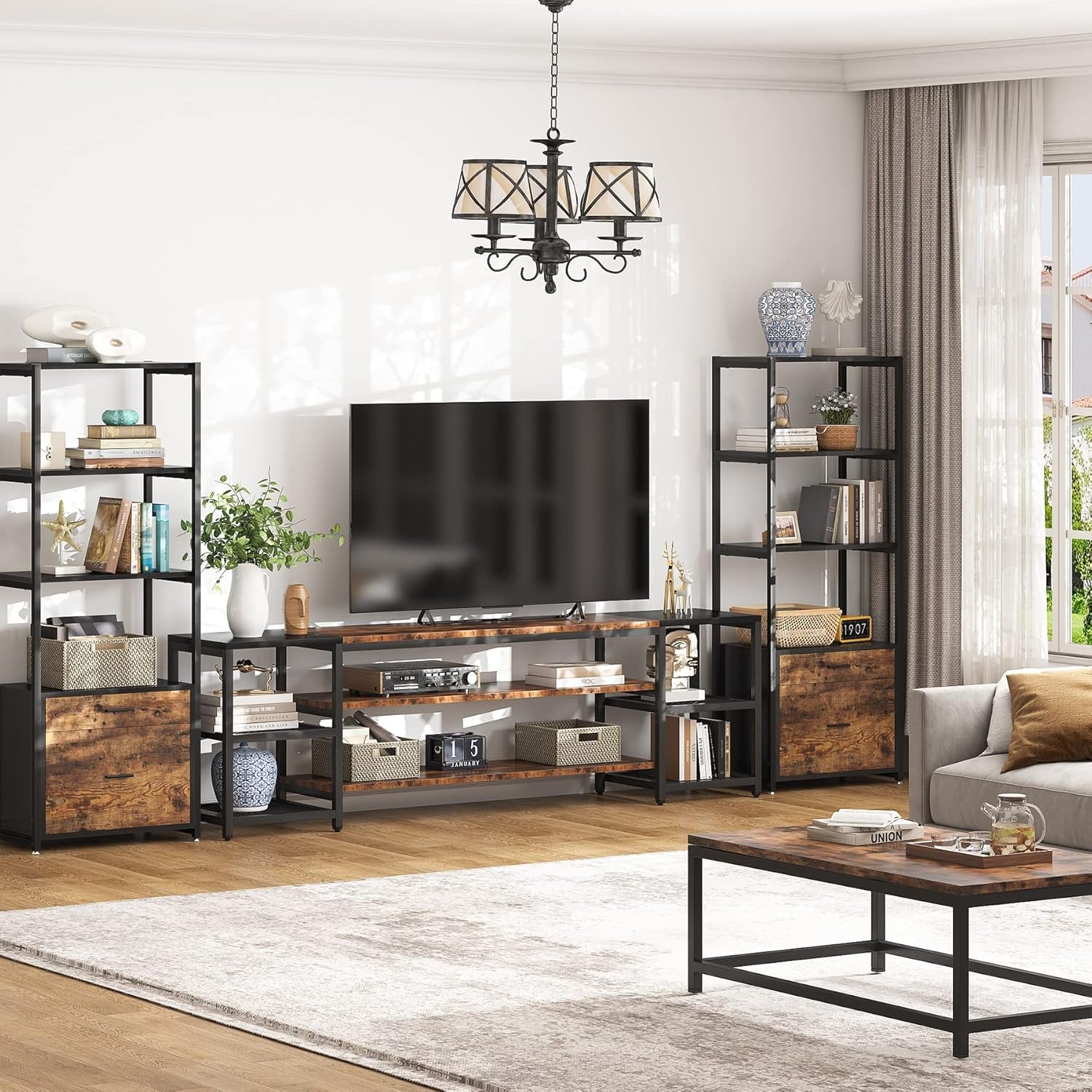 78 Inch TV Stand for Tvs up to 85 Inch, Media Entertainment Center Console Table, Industrial 3-Tier TV Console Table with Storage Shelves for Living Room, Entertainment Room