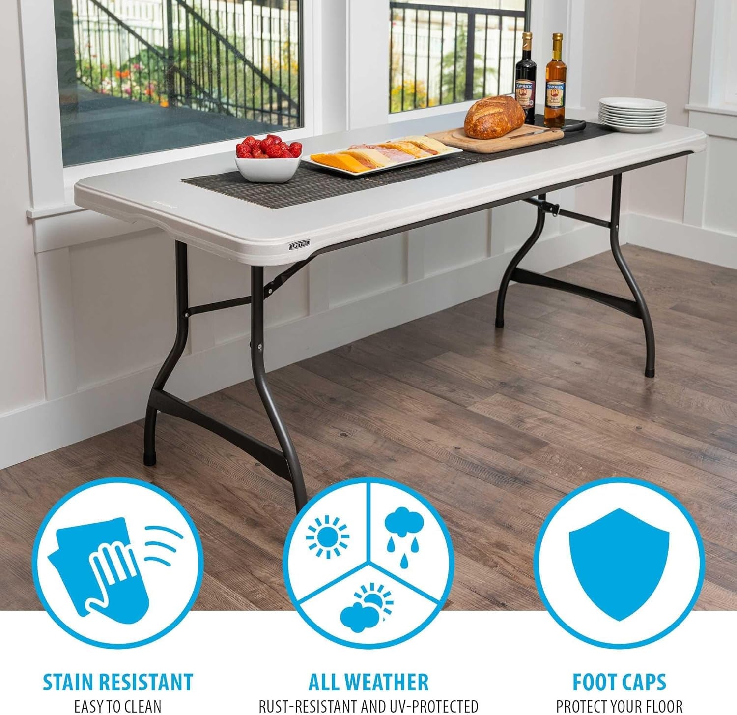 6-Foot Nesting Folding Table, Commercial, Almond