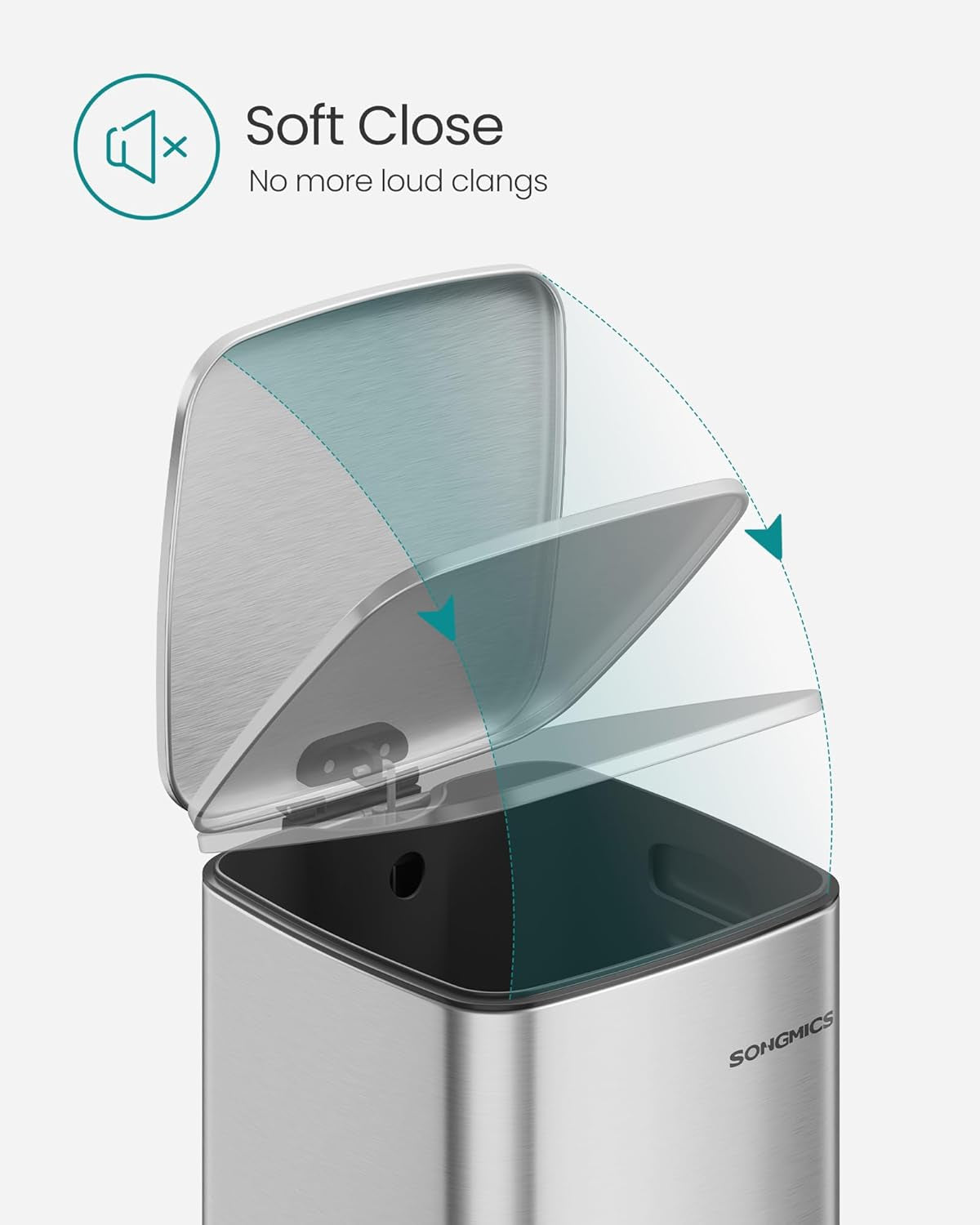 Kitchen Trash Can, 5.2-Gallon (20 L) Trash Bin, Stainless Steel Garbage Can, with Inner Bucket, Soft Close and Stays Open, Metallic Silver ULTB592E01