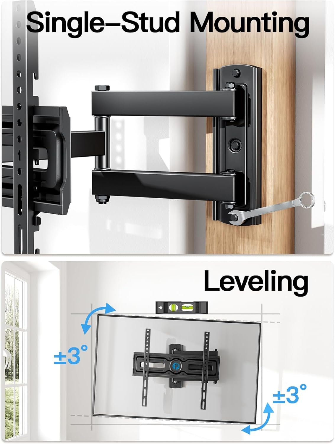 Full Motion TV Wall Mount for Most 26-60 Inch Flat & Curved Tvs up to 77 Lbs, Adjustable Bracket Height, Single Articulating Arm, Extension, Max VESA 400X400Mm, PIMF9