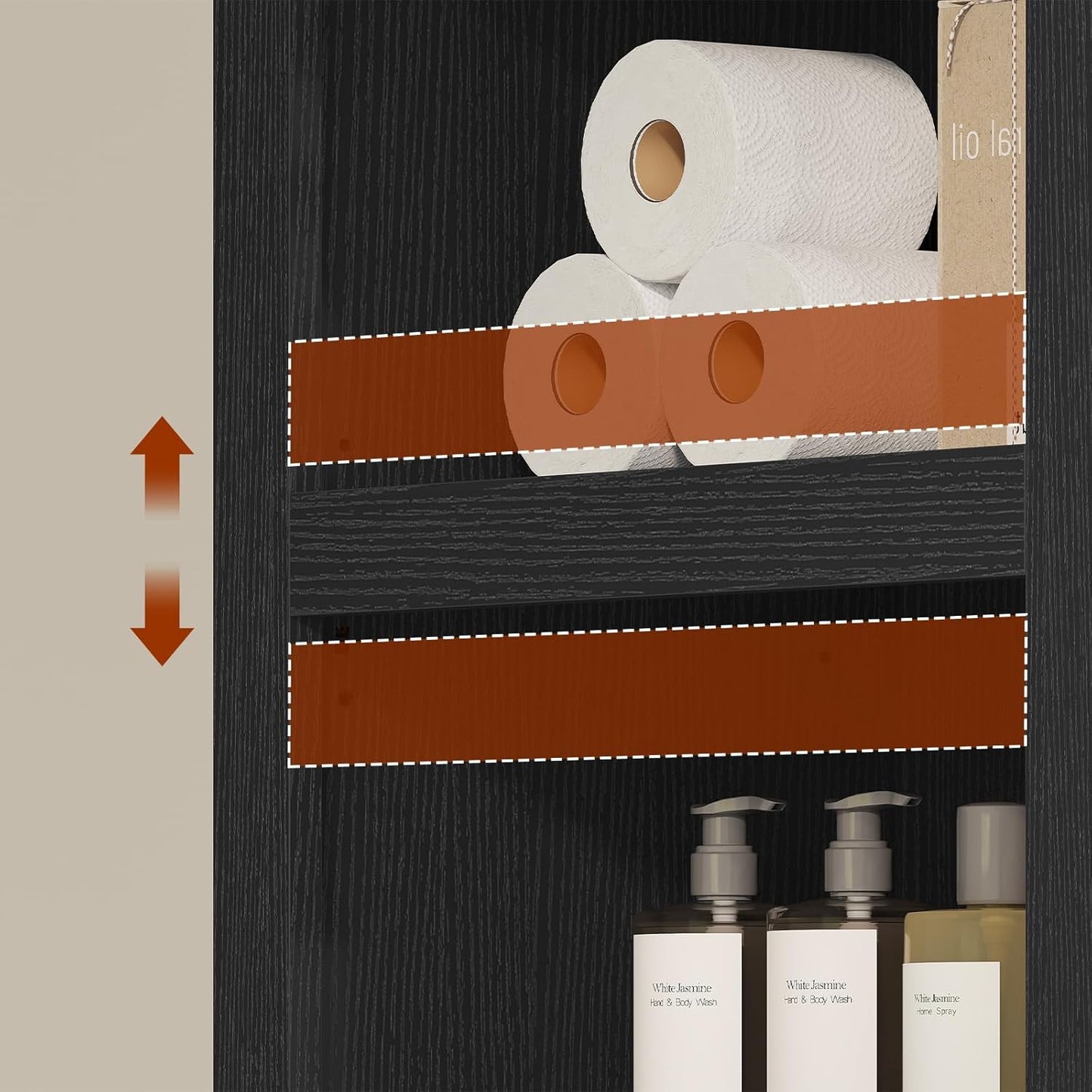 72" Tall Arched Narrow Bathroom Storage Cabinet with Lights, Slim Storage Cabinet with Adjustable Shelves for Small Spaces, Farmhouse Style (Black)