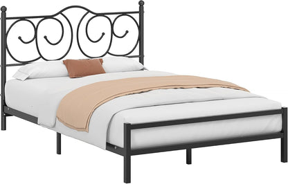 Metal Full Size Headboard, Heavy Duty Curved Headboard Only Height Adjustable, Easy to Assembly, Farmhouse Victorian Style for Bedroom - Black, Full