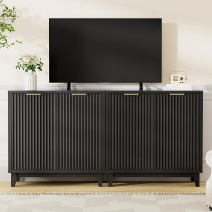 Fluted Cabinet with Storage, 2 Doors Sideboard Buffet, Mid Century Modern Accent Cabinet with Adjustable Shelves, Multifunctional Console Table with Storage for Living Room, Kitchen, Entryway