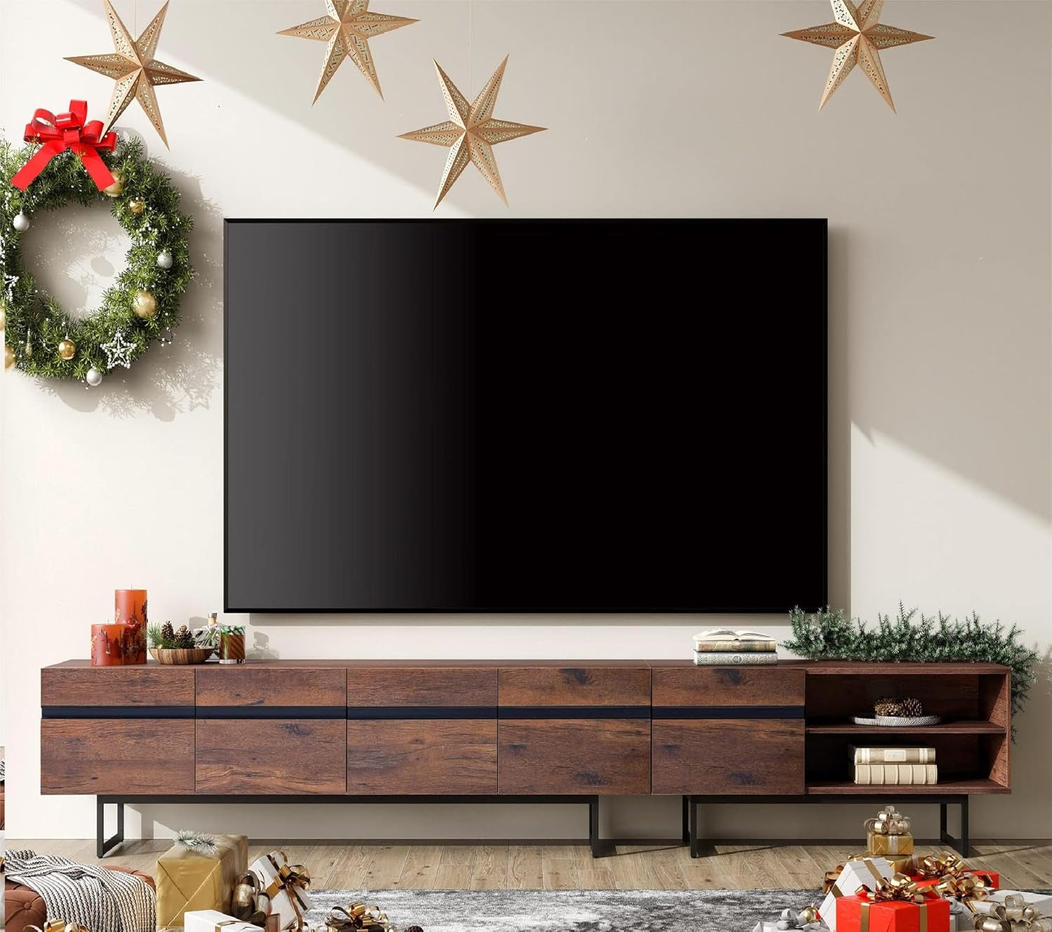 Modern TV Stand for up to 100 Inch 2 in 1 Entertainment Center TV Console with Storage Cabinets Media Console for Living Room