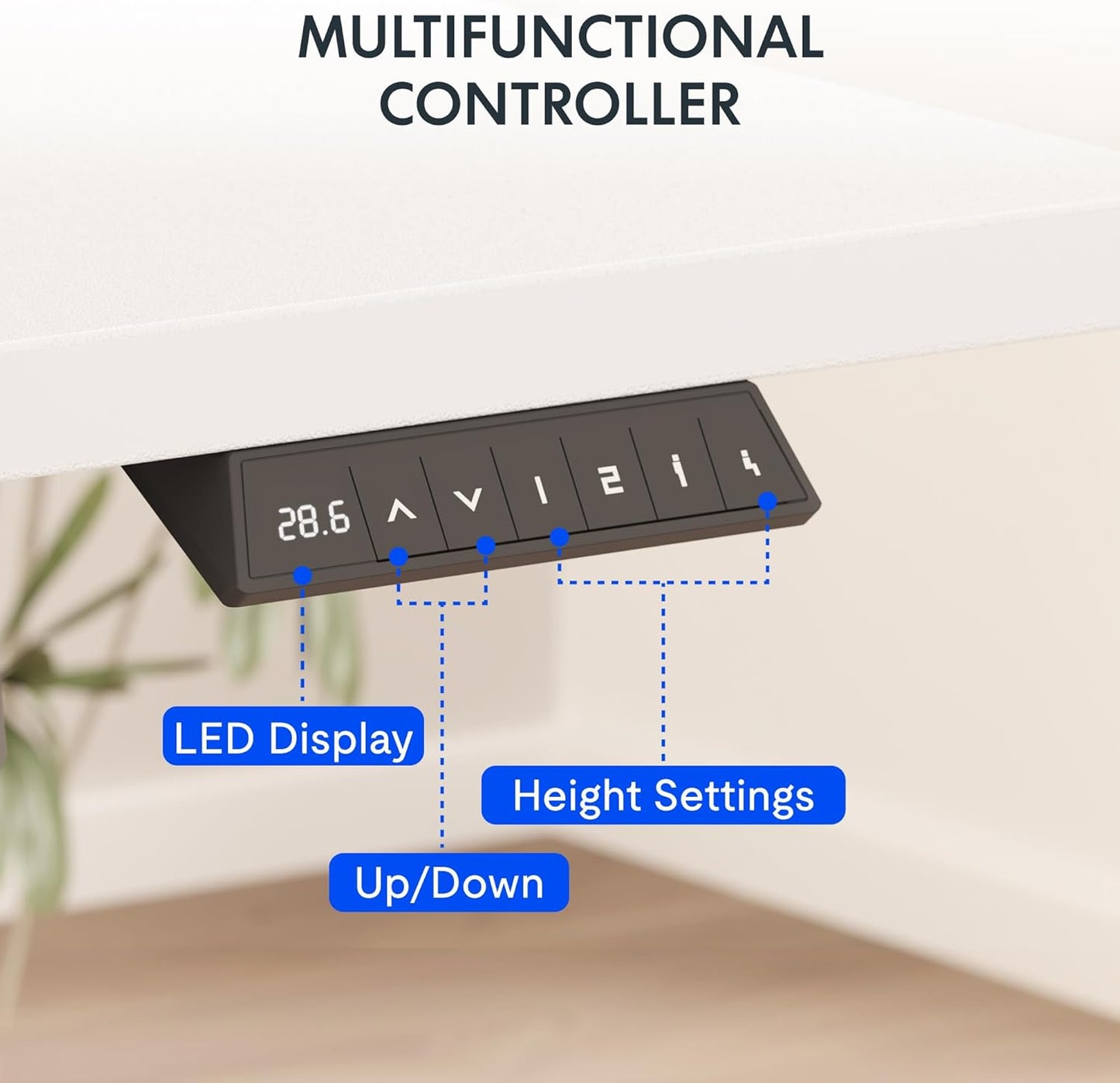 EN2 Whole-Piece Standing Desk with Clamp Power Strip, 55 X 28 Electric Stand up Height Adjustable Desk with Cable Management (White Frame + 55" White Wood Grain Desktop, 2 Packages)