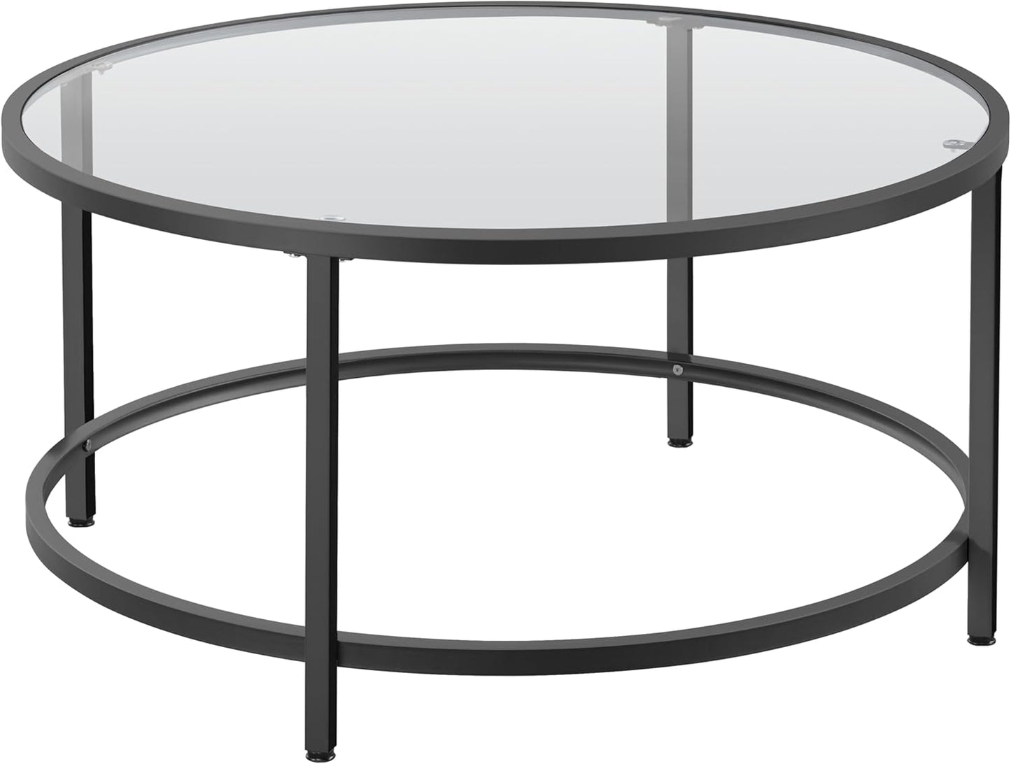 36" round Glass Coffee Table, Black Circle Coffee Table Center Table with Glass Top, Small Coffee Table for Living Room, Office & Apartment