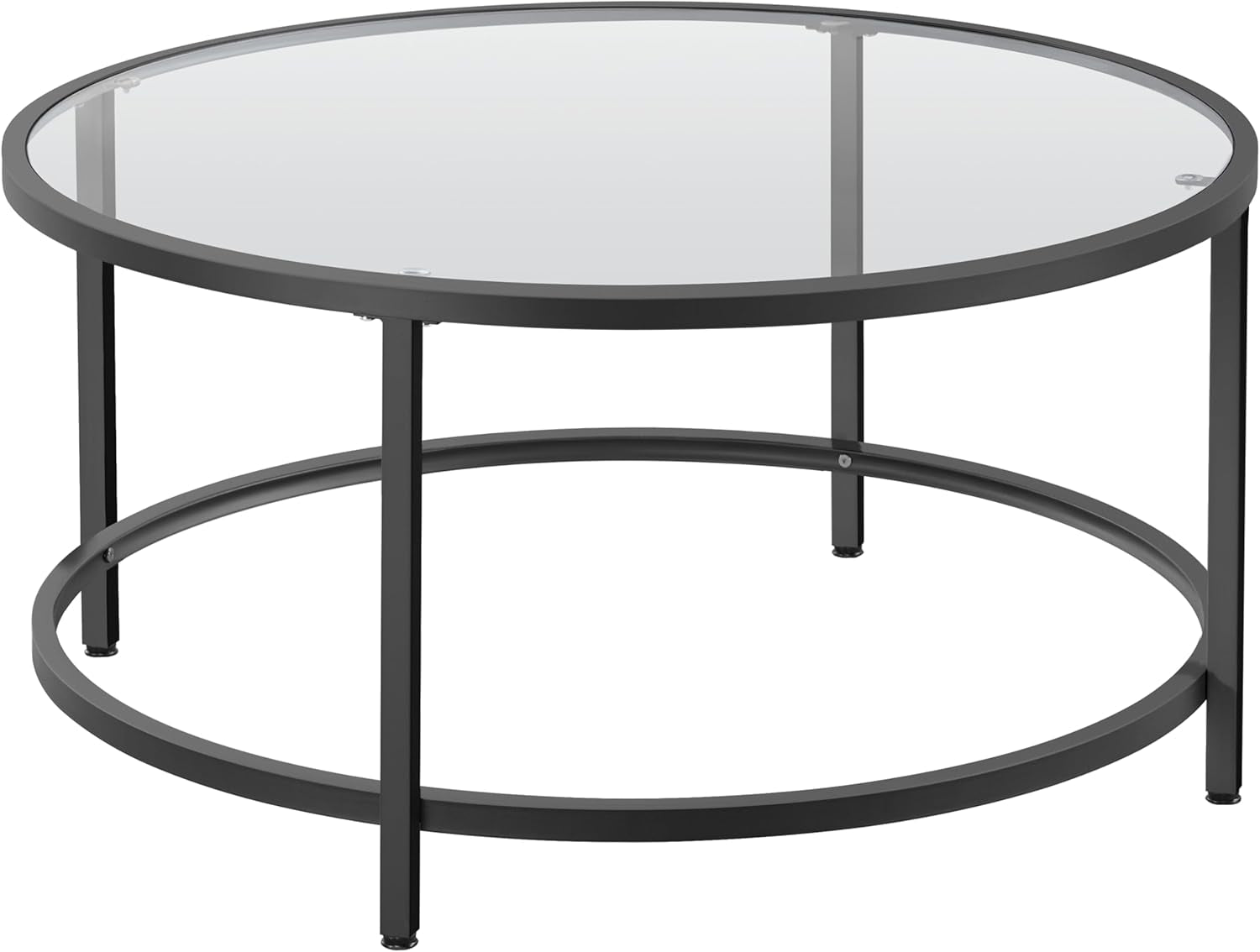 36" round Glass Coffee Table, Black Circle Coffee Table Center Table with Glass Top, Small Coffee Table for Living Room, Office & Apartment