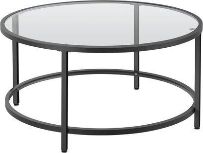 36" round Glass Coffee Table, Black Circle Coffee Table Center Table with Glass Top, Small Coffee Table for Living Room, Office & Apartment