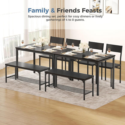 Dining Table Set, Dining Table for 4 with Bench, Kitchen Table, Space-Saving Ideal 4-Person Set for Dining Room Kitchen Apartment Corner Black 4 Pack