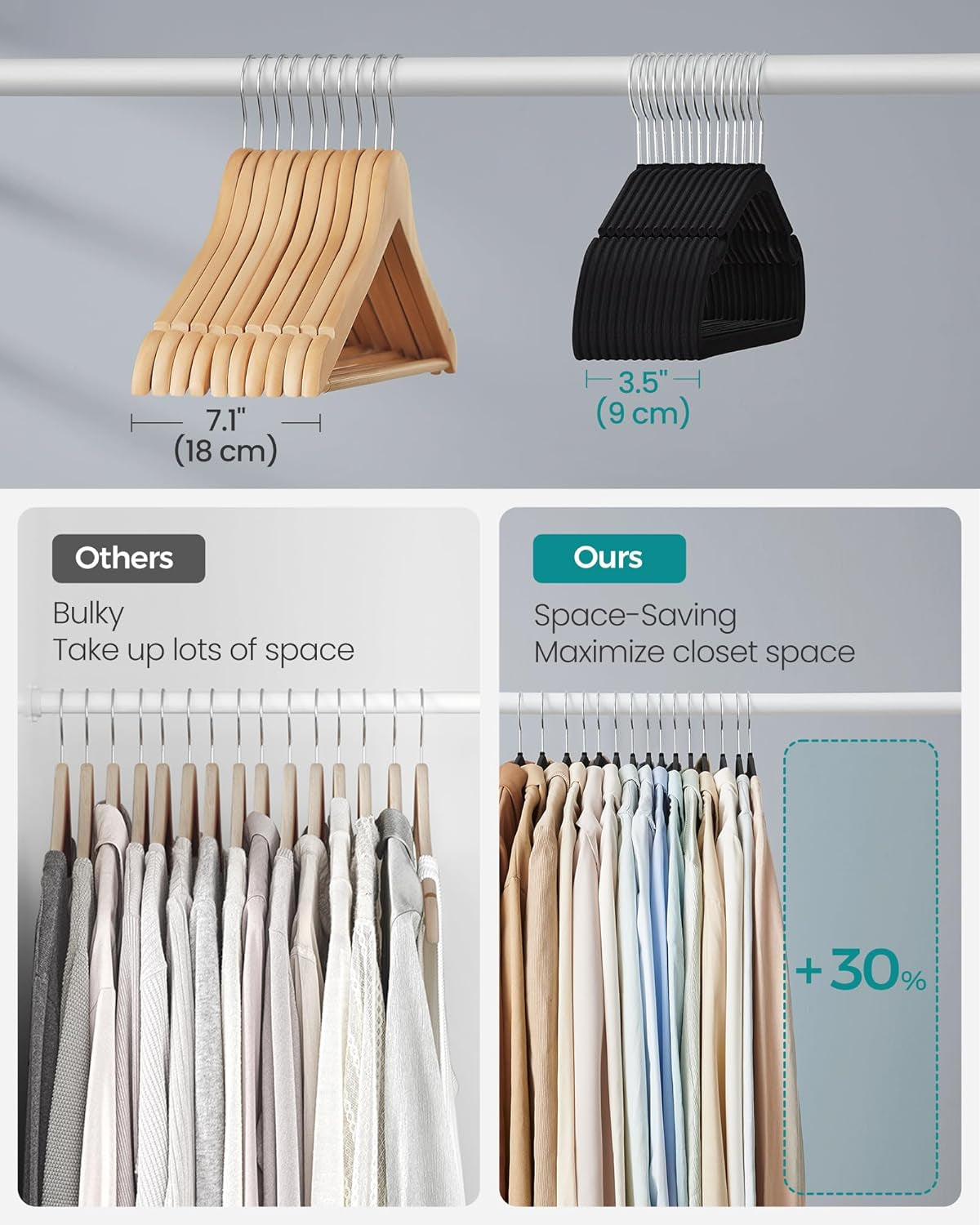 Velvet Hangers 50 Pack, Non-Slip Clothes Hangers, 17 X 8.3 Inches, Coat Hangers with Wide Shoulder Notches, Pants Bar, 360° Swivel Hook, Space-Saving, for Closet, Ink Black UCRF039B03