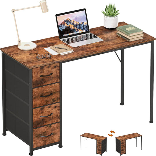 47" Computer Desk with 4 Drawers for Bedroom,Simple Home Office Writing Desk,Gaming Table with Storage,Modern Work for Home Office, Study, Living Room,Wood Grain Print