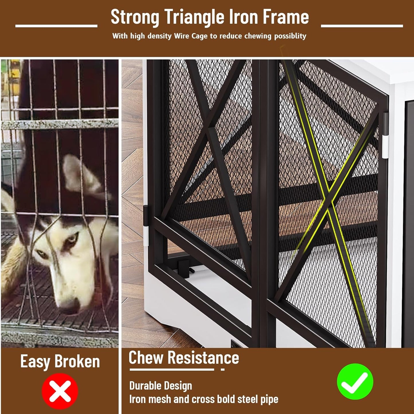 Large Dog Crate Furniture - 48 Inch Heavy Duty Dog Kennel Indoor for Xlarge Breed with Double Doors, Wooden Dog Cage XL Modern Decorative End Table Pet House (White)