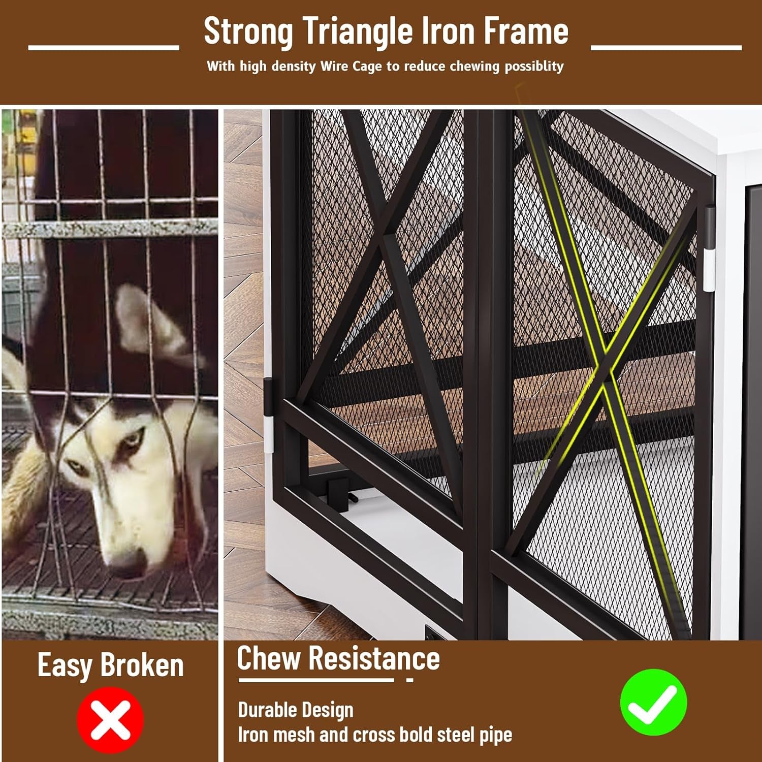 Large Dog Crate Furniture - 48 Inch Heavy Duty Dog Kennel Indoor for Xlarge Breed with Double Doors, Wooden Dog Cage XL Modern Decorative End Table Pet House (White)