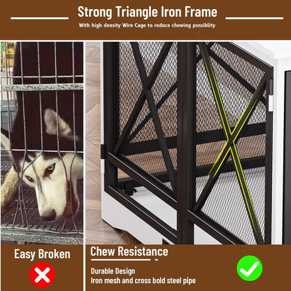 Large Dog Crate Furniture - 48 Inch Heavy Duty Dog Kennel Indoor for Xlarge Breed with Double Doors, Wooden Dog Cage XL Modern Decorative End Table Pet House (White)