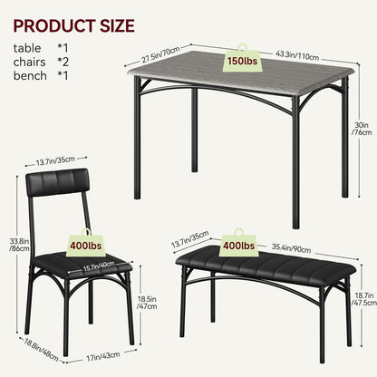 Dining Table Set for 2, Kitchen Table with Upholstered Chairs for 2, Small Dining Room Table Set, Square Kitchen Table Set for Small Space, Apartment, Home, Studio, Rustic Grey