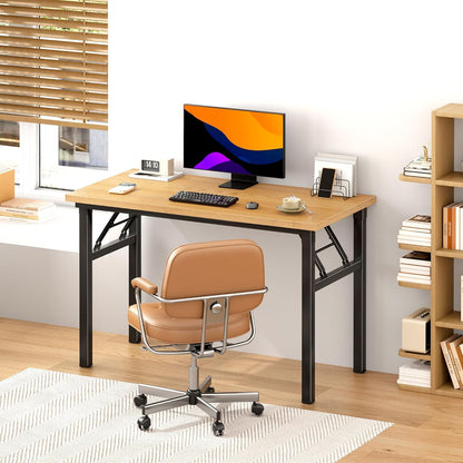 Computer Desk Folding Table 39.4 Inches Writing Desk for Small Space Study Table Laptop Desk No Assembly Required Teak&Black