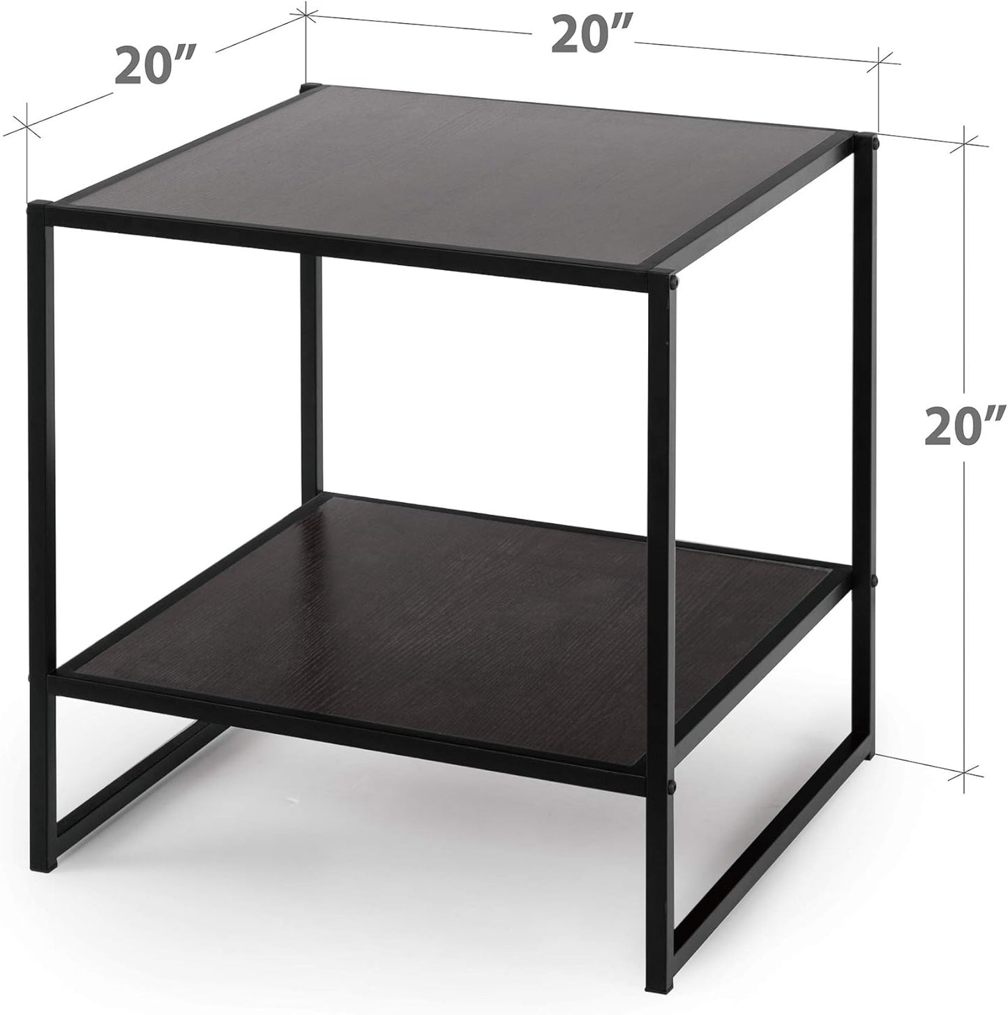Dane 20 Inch Black Frame Side Table, End Table, Easy Assembly, Rich Black Wood Grain (Espresso)