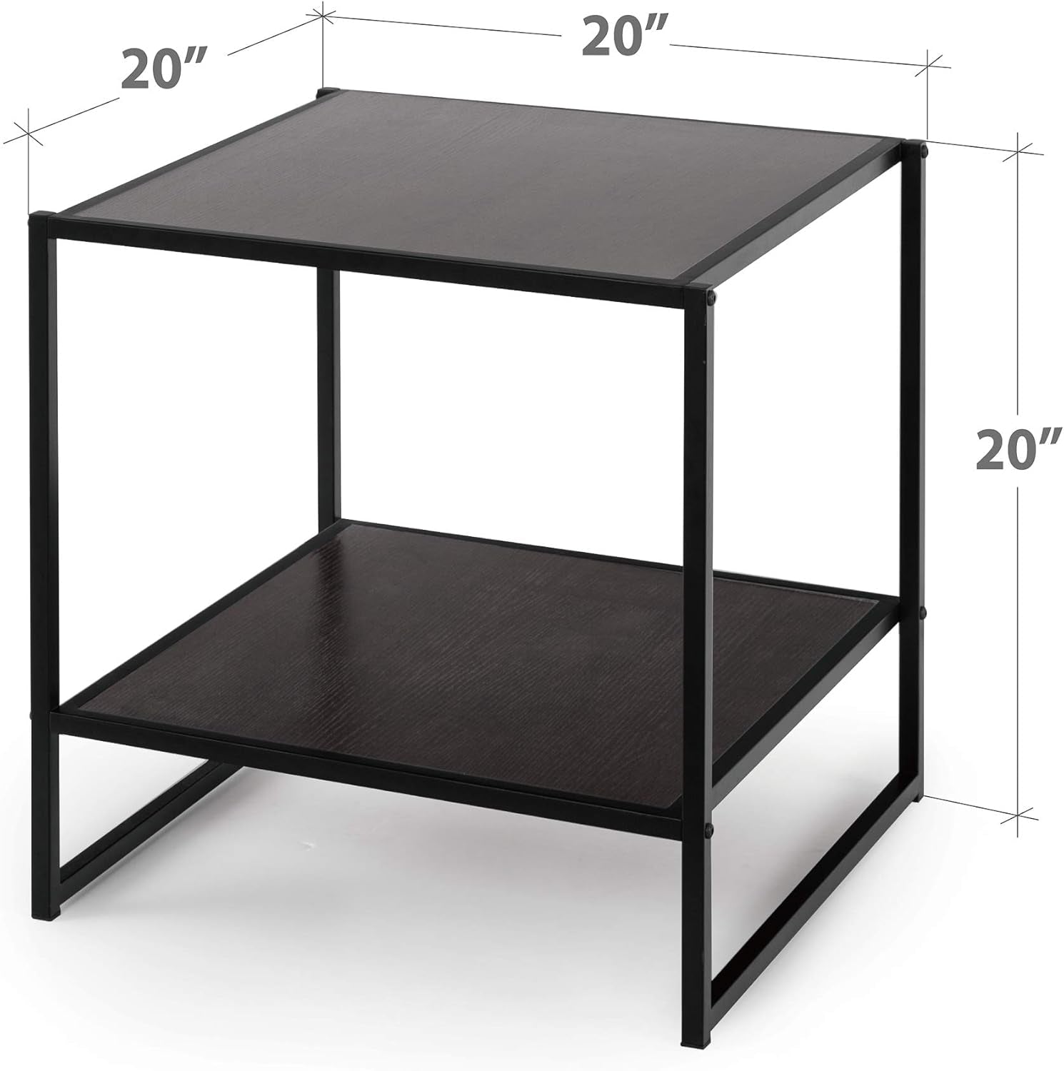 Dane 20 Inch Black Frame Side Table, End Table, Easy Assembly, Rich Black Wood Grain (Espresso)