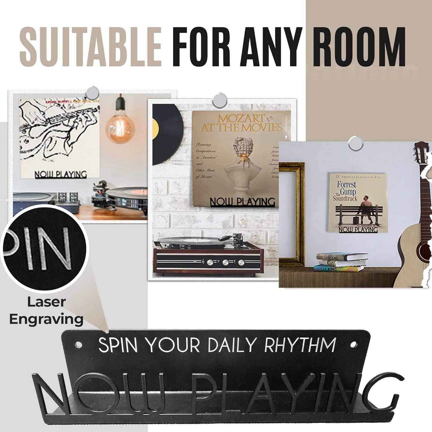 Now Playing Vinyl Record Stand Wall Mount | Black Steel Vinyl Wall Mount | Record Wall Display Stand | Record Holder | Gift Ideas for Vinyl Music Lover | Christmas Holiday Gift