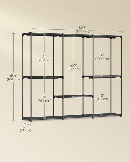 Portable Closet, Freestanding Closet Organizer, Clothes Rack with Shelves, Hanging Rods, Storage Organizer, for Cloakroom, Bedroom, 80.7 X 17.1 X 65.4 Inches, Black URYG035B01