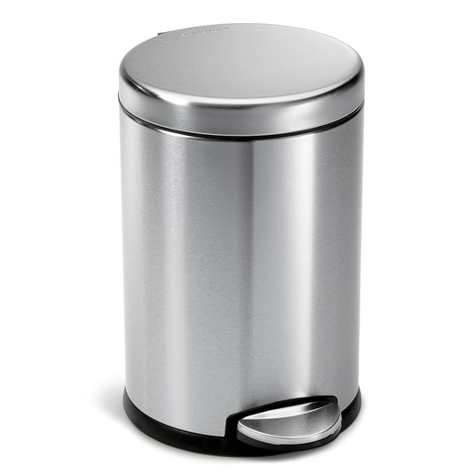 4.5 Liter / 1.2 Gallon round Bathroom Step Trash Can, Brushed Stainless Steel