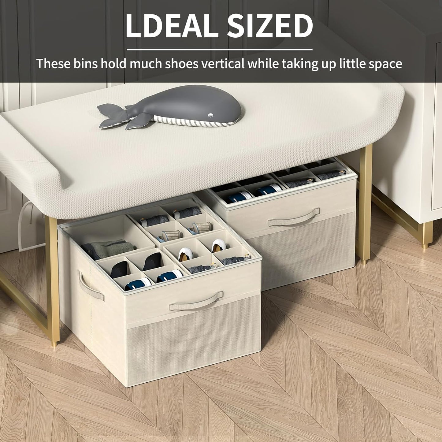 Shoe Organizer for Closet,2 Pack Foldable Shoe Storage Organizer Box Bin with Adjustable Dividers and Clear Cover, Fits up to 16-32 Pairs