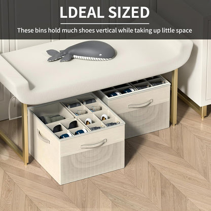 Shoe Organizer for Closet,2 Pack Foldable Shoe Storage Organizer Box Bin with Adjustable Dividers and Clear Cover, Fits up to 16-32 Pairs