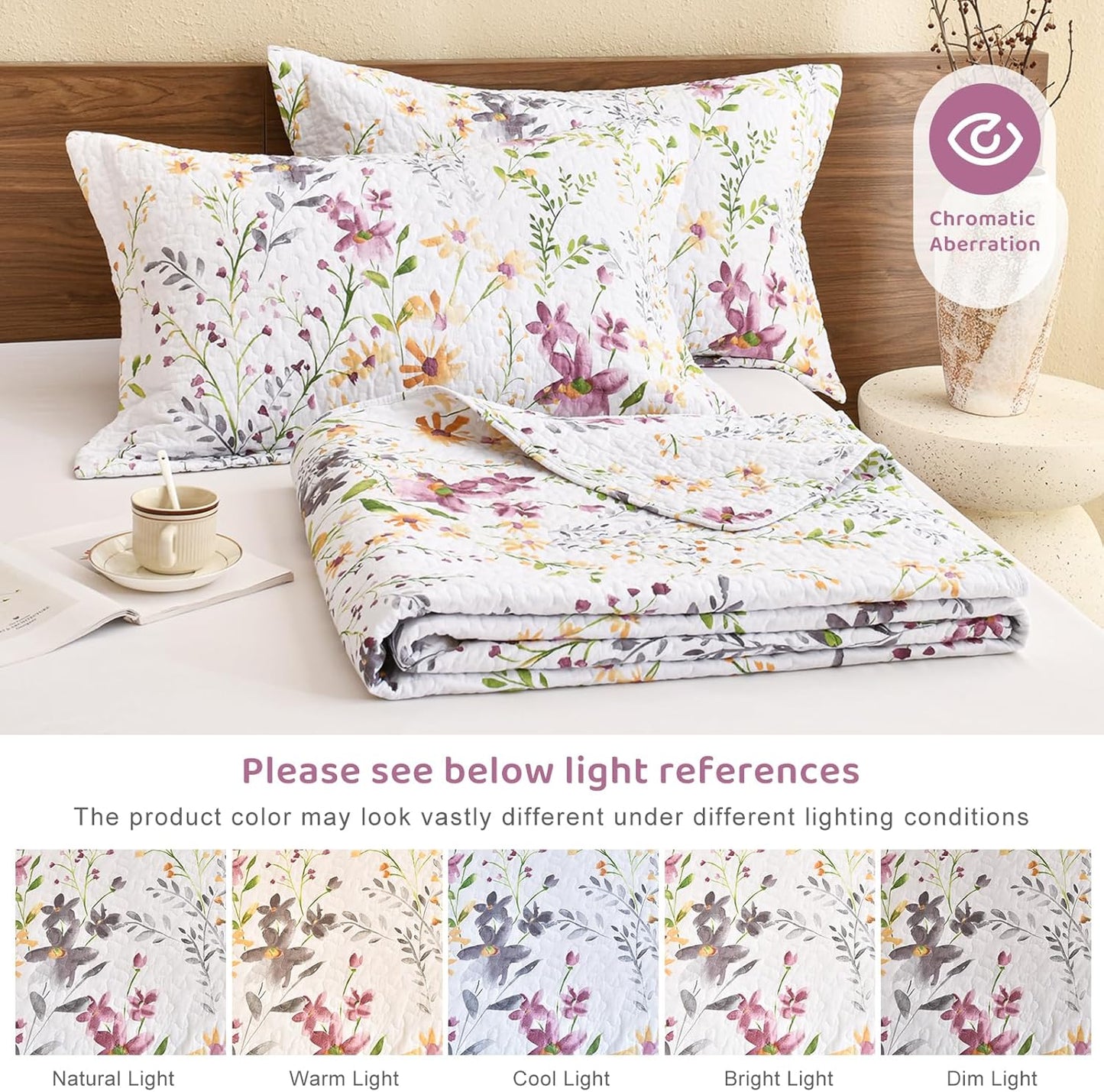 Cotton King Size Pillow Shams Set of 2 (20"X36"), Flowers Printed Pillow Covers Soft Breathable Envelope Closure Quilted Bed Pillows