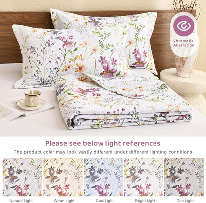 Cotton King Size Pillow Shams Set of 2 (20"X36"), Flowers Printed Pillow Covers Soft Breathable Envelope Closure Quilted Bed Pillows