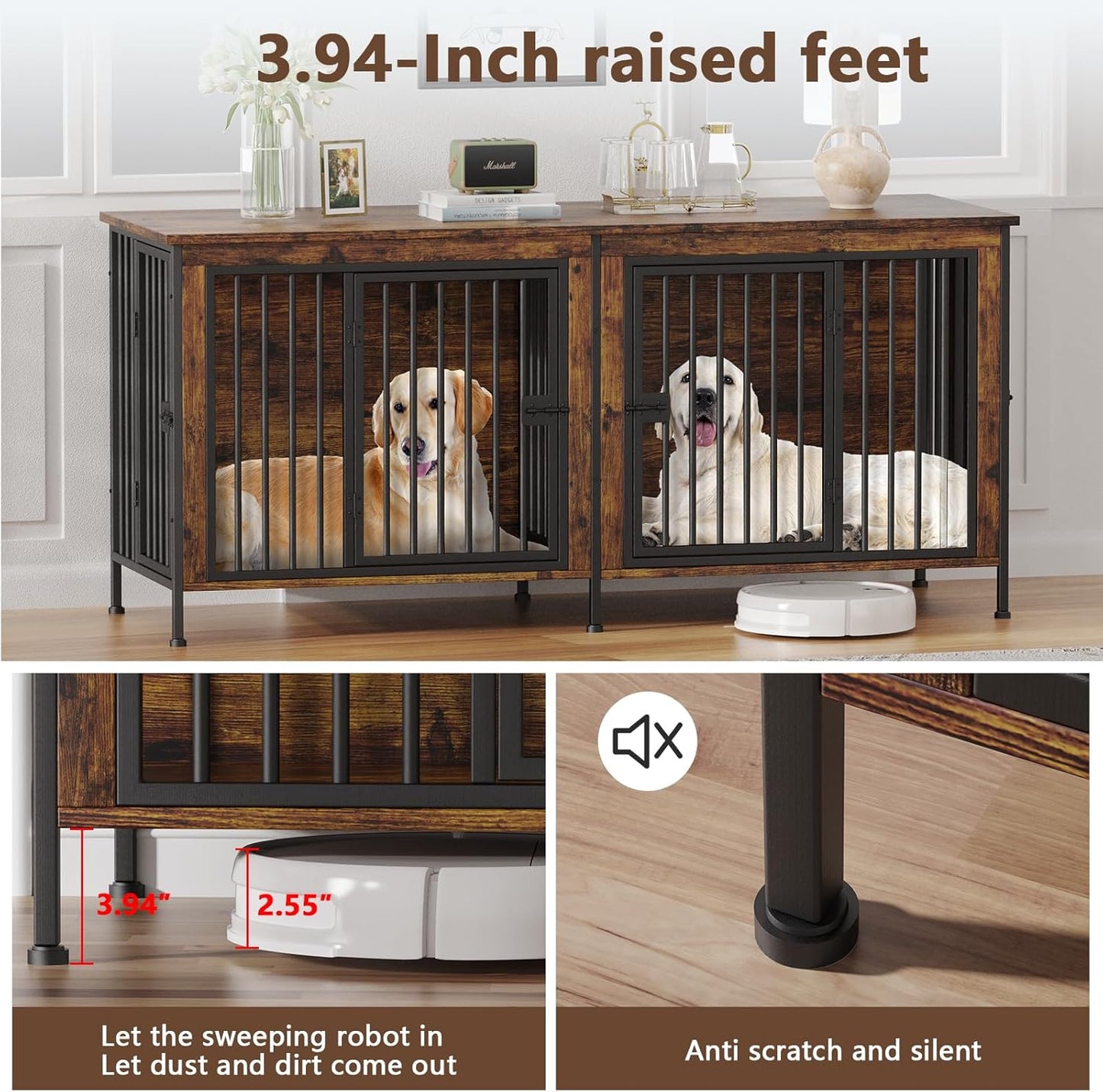 Dog Crate Furniture for 1 or 2 Dogs, Heavy Duty Single/Double Dog Crates for Small/Medium/Large Dogs, Dog Kennel Furniture Indoor as TV Stand, Large Size 78.74" L(35-60 Pounds), Brown