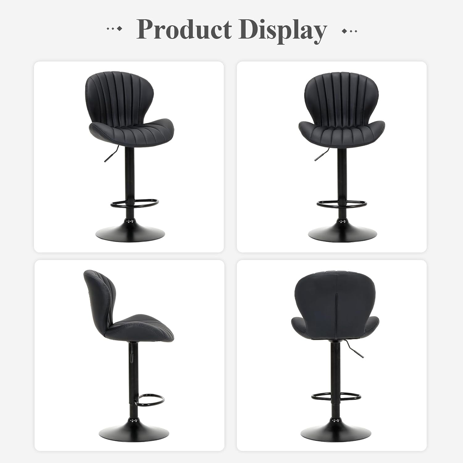 Bar Stools Set of 2, Modern Swivel Bar Chairs, Adjustable Faux Leather Upholstered Barstools Counter Height with High Backrest for Bar, Kitchen Island, Dining Room, Black