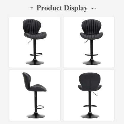 Bar Stools Set of 2, Modern Swivel Bar Chairs, Adjustable Faux Leather Upholstered Barstools Counter Height with High Backrest for Bar, Kitchen Island, Dining Room, Black