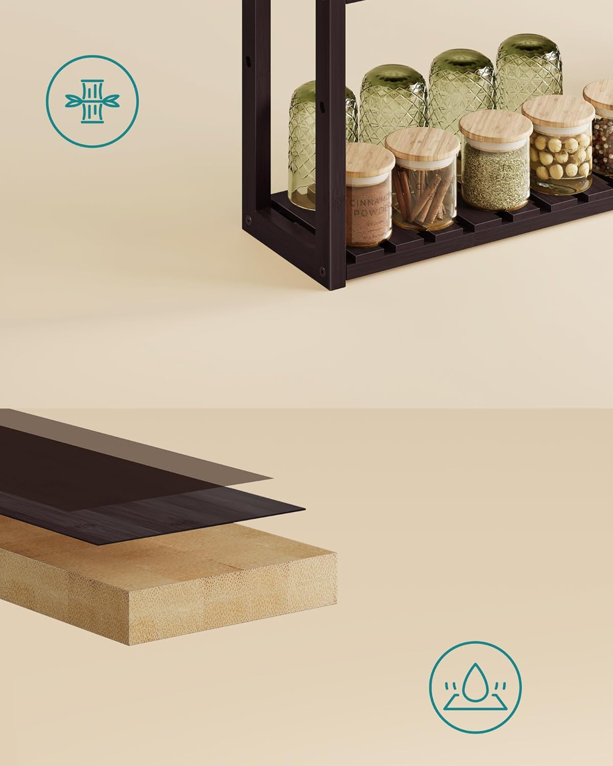 Bamboo Bathroom Shelf, 3-Tier Adjustable Plants Rack, Wall-Mounted or Stand, in the Living Room, Balcony, Kitchen, 5.9 X 23.6 X 21.3 Inches, Brown