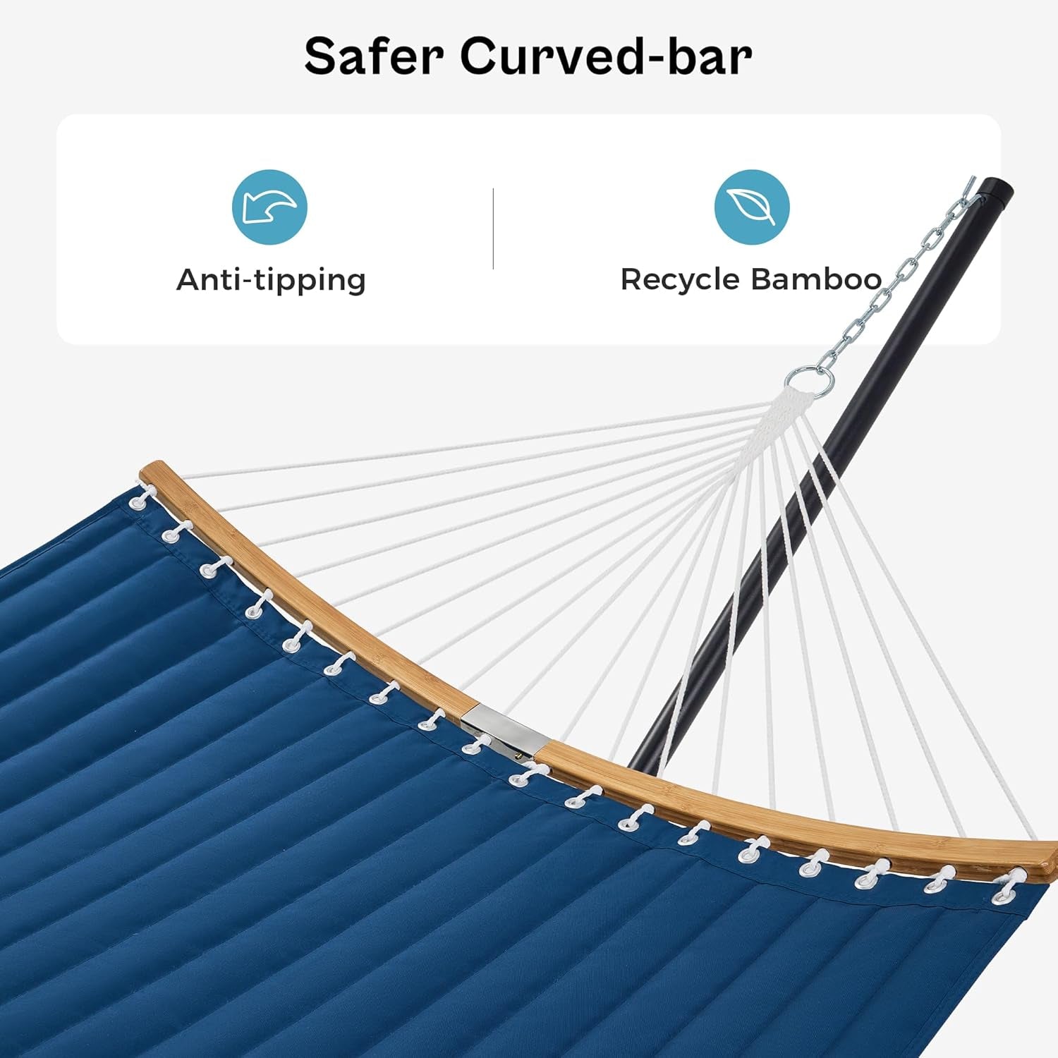 Curved-Bar Hammock with Stand, 2 Person Heavy Duty Hammock Frame, Detachable Pillow & Portable Carrying Bag, Perfect for Outdoor & Indoor, Navy Blue