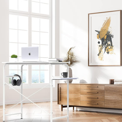 Small Gaming Home Office Computer Desk with Shelf, White