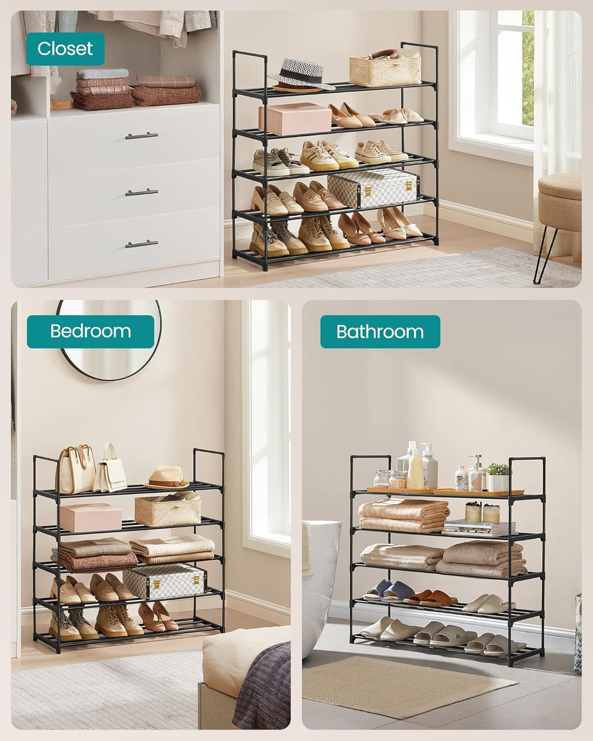 Shoe Rack, 5-Tier Shoe Organizer, Metal Storage Shelf, Upright or Upside Down, for 20-25 Pairs, Stackable, for Entryway, 11.8 X 36.2 X 35.4 Inches, Black ULSA305BH01