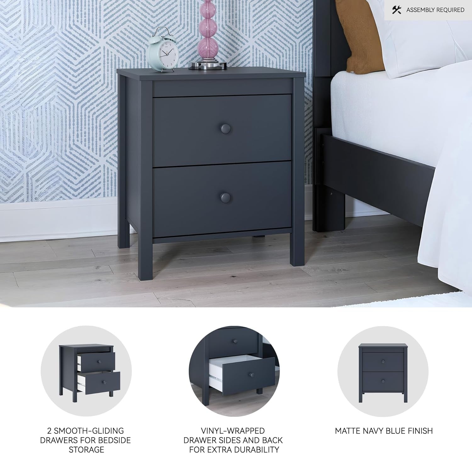 Simmenfort Retro 2 Drawer Nightstand, Blue