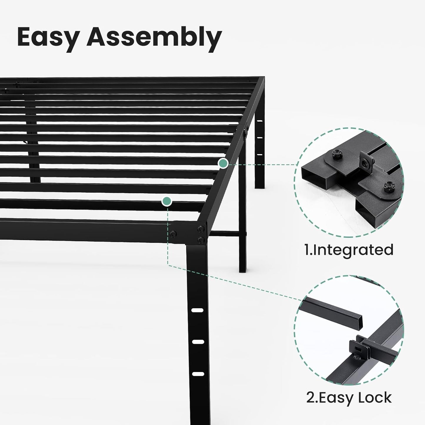 Full Size 18 Inch Platform Bed Frame, Heavy Duty Metal Foundation Frame, Noise-Free Sturdy Steel Slats, Underbed Storage, No Box Spring Needed, Quick Setup