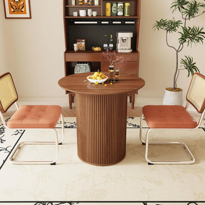 31.5" round Dining Table for 2 People, Small Kitchen Dinner Table with Fluted Wood Base, Farmhouse Circle Dining Tables for Home, Kitchen, Dining Room, Living Room (Walnut)