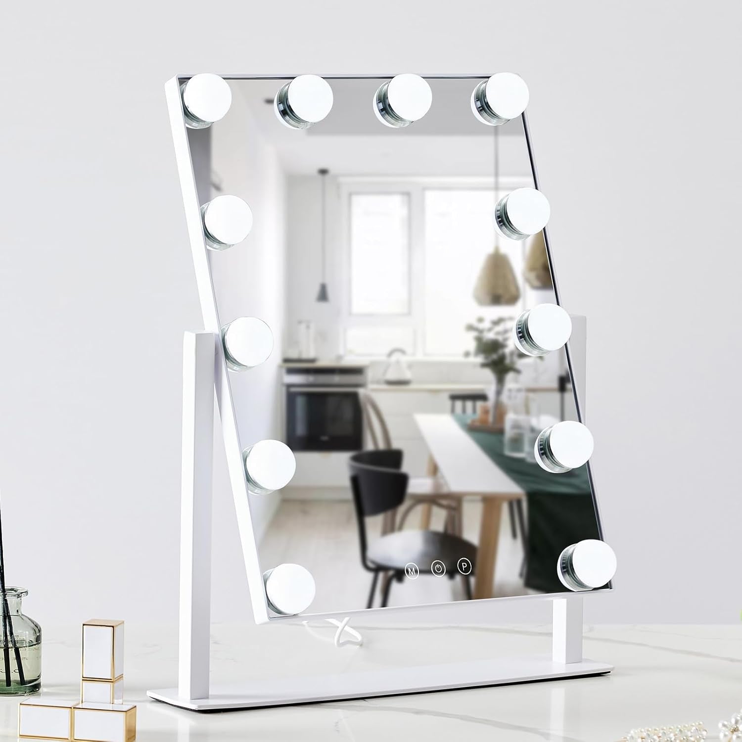 Hollywood Vanity Mirror with 12 Dimmable Bulbs Lights, Three Color Lighting Modes, and 5X Magnification, Smart Touch Control, 360°Rotation (White,Gift Box)