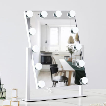 Hollywood Vanity Mirror with 12 Dimmable Bulbs Lights, Three Color Lighting Modes, and 5X Magnification, Smart Touch Control, 360°Rotation (White,Gift Box)